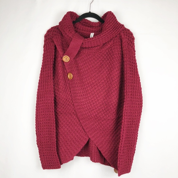 Cabernet Cowl Neck Knit Button Sweater Top - Picture 2 of 4